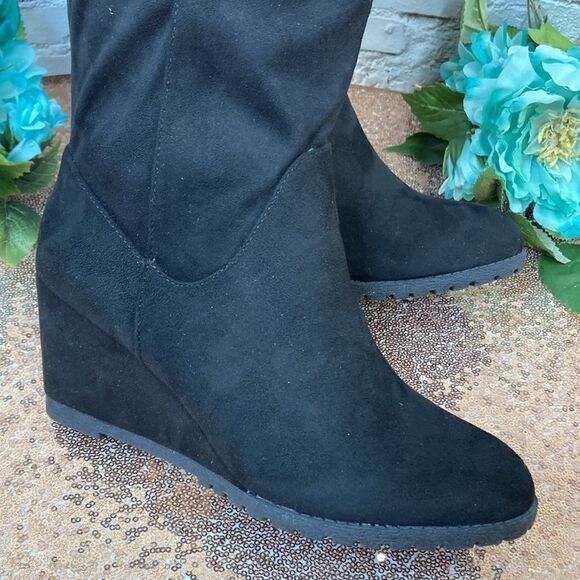 JOURNEE COLLECTION Parker Black Wedge Wide Calf Wide Calf Boots 8.5M-WC - Picture 5 of 5